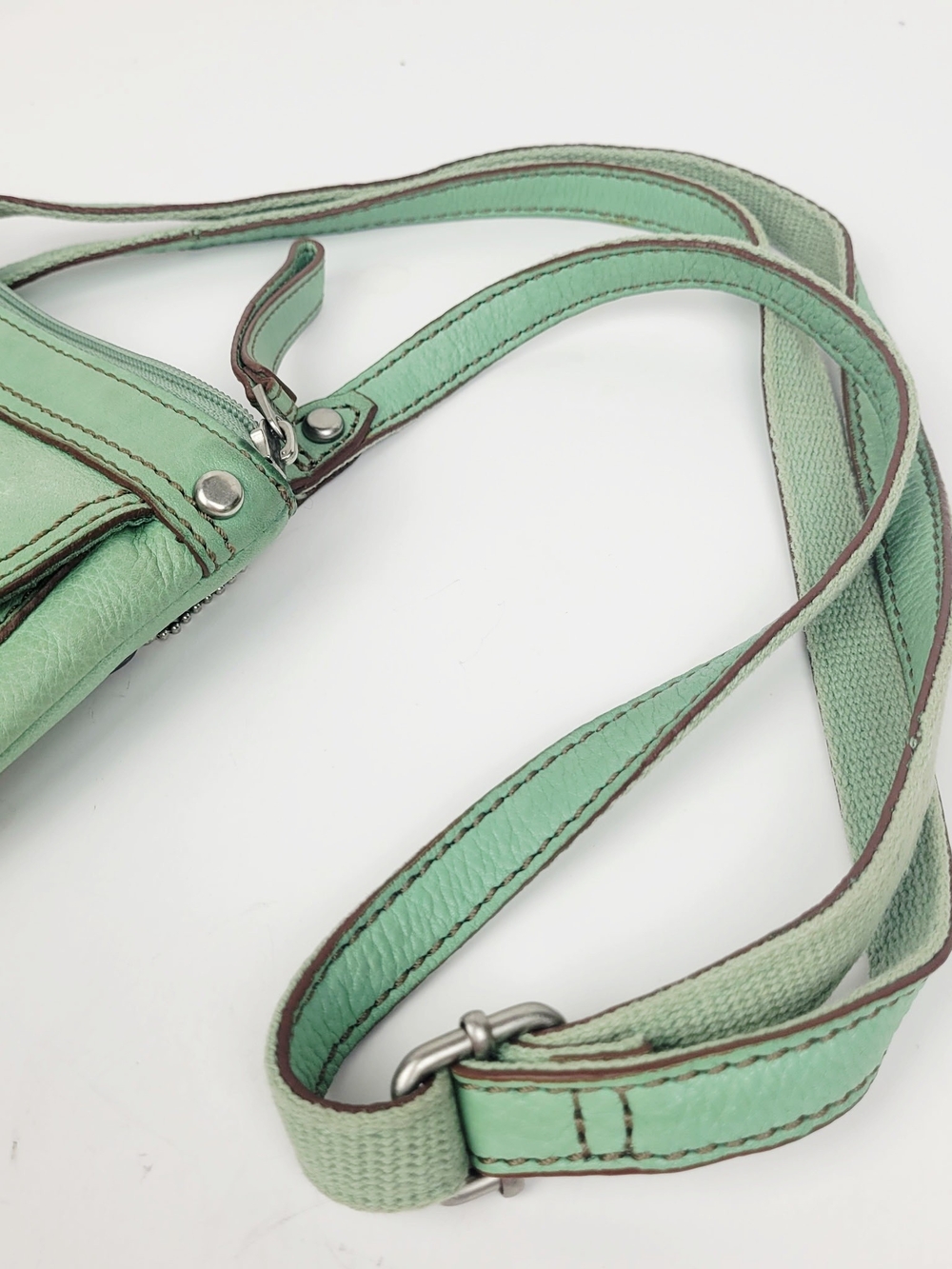 FOSSIL Mini Maddox Mint Green Leather Keyhole Crossbody Bag Purse w/Key Charm - Picture 10 of 10